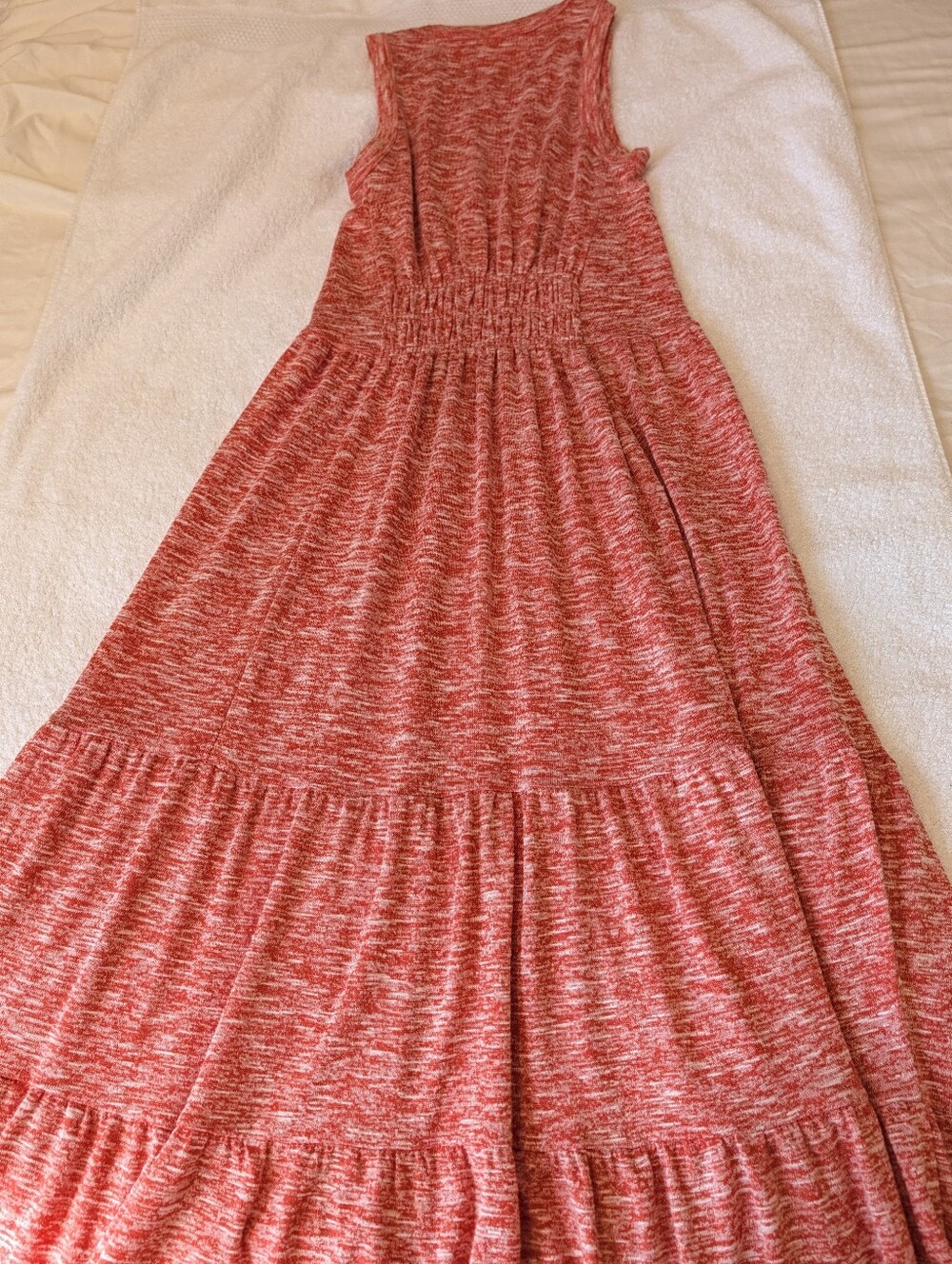 Lou & Grey for LOFT Coral Heather Knit Smocked Tiered Maxi Dress XS - Picture 7 of 9